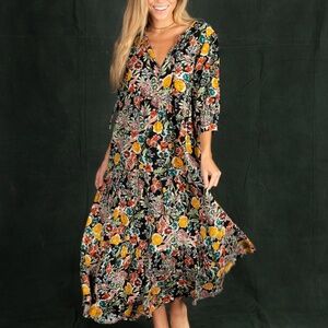 NATURAL LIFE TROPICAL GARDEN ROSES MAXI DRESS